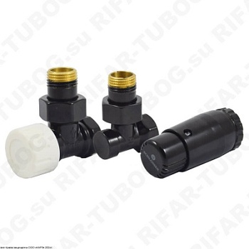 602200056.RAL9005 Schlosser Комплект подключения с термоголовкой Mini Diamant М30х1,5, DN 15, угловой, GZ1/2 х GW1/2, RAL9005