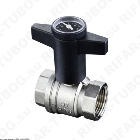 1078010 Oventrop Шаровой кран Optibal, ВР-ВР, черная пластиковая рукоятка, с термометром, G 1 1/4 ВР х G 1 1/4 ВР