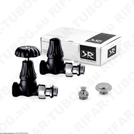 K338-1500VC0S SR Rubinetterie Комплект вентилей Floral Old Style, с ручным приводом, прямой, G 1/2 НР х G 1/2 ВР, Черный матовый