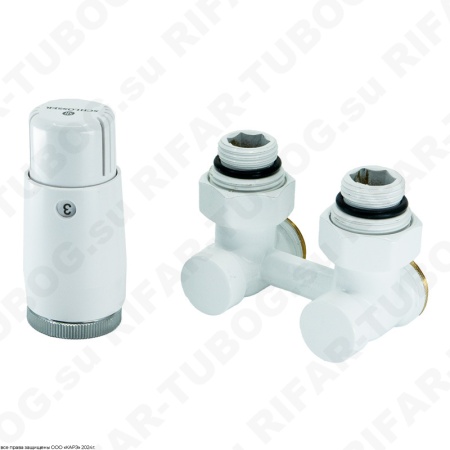 600800056 Schlosser Комплект нижнего подключения с термоголовкой Mini Diamant М30х1,5, угловой, G 3/4 НГ х G 3/4 НР, 2 ниппеля G1/2 x G3/4, Белый