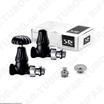 K338-1500VC0S SR Rubinetterie Комплект вентилей Floral Old Style, с ручным приводом, прямой, G 1/2 НР х G 1/2 ВР, Черный матовый