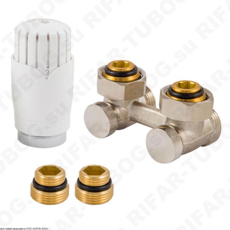 600800017 Schlosser Комплект нижнего подключения с термоголовкой Diamant М30х1,5, проходной, G 3/4 НГ х G 3/4 НР, 2 ниппеля G1/2 x G3/4