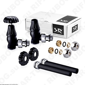 A339-1500VCPS SR Rubinetterie Комплект вентилей Old Style, с ручным приводом, с декоративными трубками 150мм, угловой, G 1/2 НР х G 1/2 ВР, Черный матовый