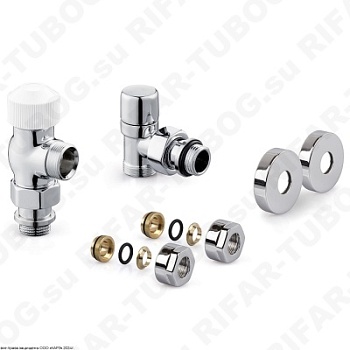 RTE 07.0009 RT Royal Thermo Термостатический комплект вентилей Design pro, осевой, G 1/2 НР х G 1/2 ВР, М30х1,5, Хром