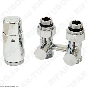 600800057 Schlosser Комплект нижнего подключения с термоголовкой Mini Diamant М30х1,5, проходной, G 3/4 НГ х G 3/4 НР, 2 ниппеля G1/2 x G3/4, CR