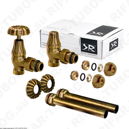 A339-1500Z0P0 SR Rubinetterie Комплект вентилей Old Style, с ручным приводом, с декоративными трубками 150мм, угловой, G 1/2 НР х G 1/2 ВР, Бронза