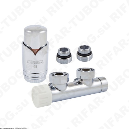 602100007 Schlosser Комплект подключения Duo-Plex с термоголовкой Brillant M30x1,5, угловой левый, G 3/4 НГ х М22x1,5 НР, 2 ниппеля G1/2 x G3/4, CR