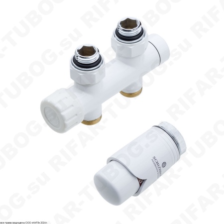 602100031 Schlosser Комплект подключения Duo-Plex с термоголовкой Brillant M30x1,5, проходной, G 3/4 НГ х М22x1,5 НР, 2 ниппеля G1/2 x G3/4, Белый