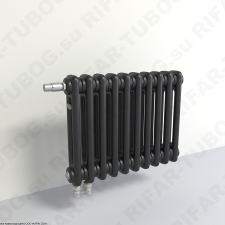 Радиатор 2-х трубчатый RIFAR TUBOG VENTIL 2018 - 51 сек, подключение нижнее одностороннее с термоклапаном (DV1), цвет BM — Черный янтарь (матовый)