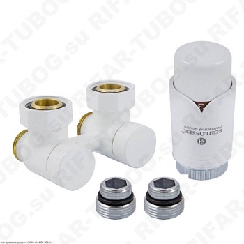 601000020 Schlosser Комплект нижнего подключения Exclusive с термоголовкой Brillant, угловой, G 3/4 НГ х М22x1,5 НР, 2 ниппеля G1/2 x G3/4, Белый