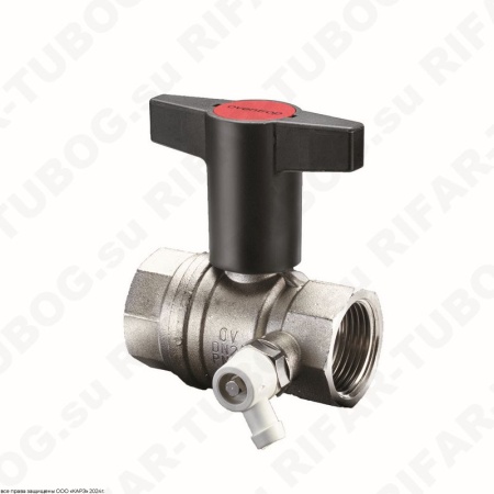 1077808 Oventrop Шаровой кран Optibal, ВР-ВР, черная пластиковая рукоятка, со штуцером для слива, G 1 ВР х G 1 ВР х G 1/4 ВР