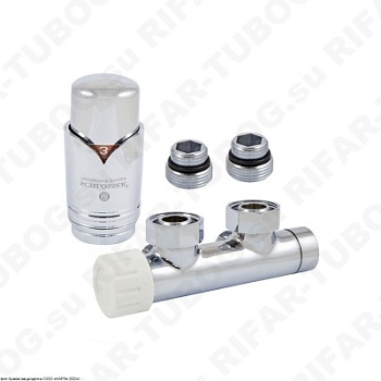 602100007 Schlosser Комплект подключения Duo-Plex с термоголовкой Brillant M30x1,5, угловой левый, G 3/4 НГ х М22x1,5 НР, 2 ниппеля G1/2 x G3/4, CR