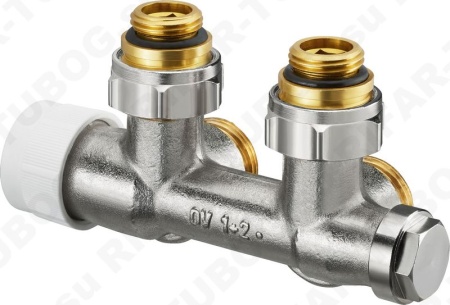 1184034 Oventrop Multiblock TU, угловой, с преднастройкой, для однотрубных/двухтрубных систем, G 1/2 НР х G 3/4 НР