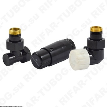 602200066.RAL9005 Schlosser Комплект подключения с термоголовкой Mini Diamant М30х1,5, DN 15, осевой правый, GZ1/2 х GW1/2, RAL9005