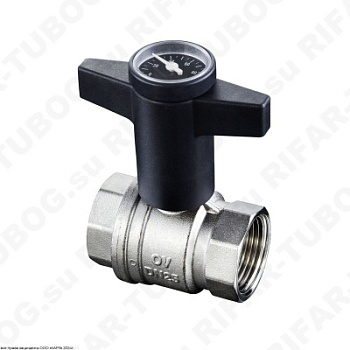 1078012 Oventrop Шаровой кран Optibal, ВР-ВР, черная пластиковая рукоятка, с термометром, G 1 1/2 ВР х G 1 1/2 ВР