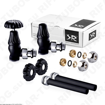 A339-1500VCPS SR Rubinetterie Комплект вентилей Old Style, с ручным приводом, с декоративными трубками 150мм, угловой, G 1/2 НР х G 1/2 ВР, Черный матовый