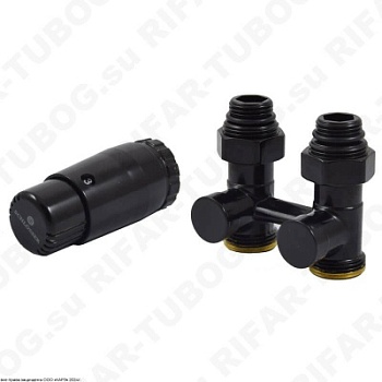 600800066.RAL9005 Schlosser Комплект нижнего подключения с термоголовкой Mini Diamant М30х1,5, проходной, G 3/4 НГ х G 3/4 НР, 2 ниппеля G1/2 x G3/4, RAL9005