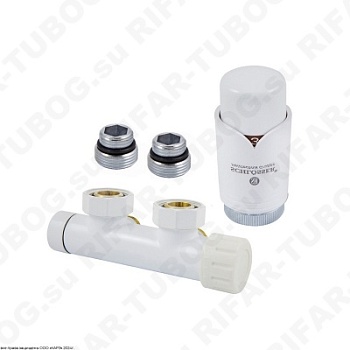 602100001 Schlosser Комплект подключения Duo-Plex с термоголовкой Brillant M30x1,5, угловой правый, G 3/4 НГ х М22x1,5 НР, 2 ниппеля G1/2 x G3/4, Белый