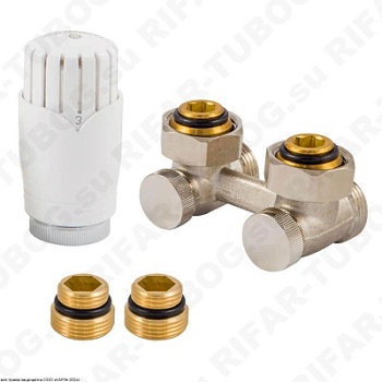 600800017 Schlosser Комплект нижнего подключения с термоголовкой Diamant М30х1,5, проходной, G 3/4 НГ х G 3/4 НР, 2 ниппеля G1/2 x G3/4