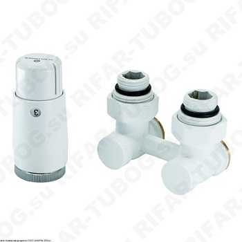 600800056 Schlosser Комплект нижнего подключения с термоголовкой Mini Diamant М30х1,5, угловой, G 3/4 НГ х G 3/4 НР, 2 ниппеля G1/2 x G3/4, Белый
