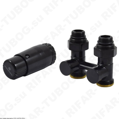 600800066.RAL9005 Schlosser Комплект нижнего подключения с термоголовкой Mini Diamant М30х1,5, проходной, G 3/4 НГ х G 3/4 НР, 2 ниппеля G1/2 x G3/4, RAL9005