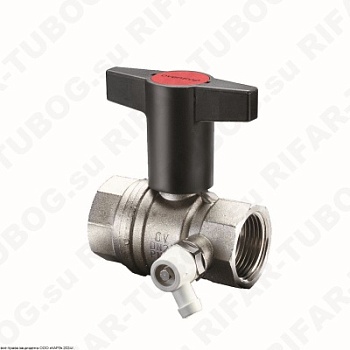 1077810 Oventrop Шаровой кран Optibal, ВР-ВР, черная пластиковая рукоятка, со штуцером для слива, G 1 1/4 ВР х G 1 1/4 ВР х G 1/4 ВР