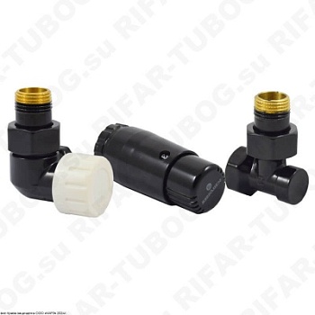 602200067.RAL9005 Schlosser Комплект подключения с термоголовкой Mini Diamant М30х1,5, DN 15, осевой левый, GZ1/2 х GW1/2, RAL9005