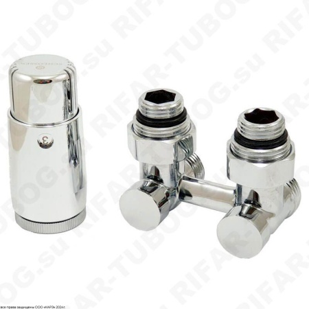 600800058 Schlosser Комплект нижнего подключения с термоголовкой Mini Diamant М30х1,5, угловой, G 3/4 НГ х G 3/4 НР, 2 ниппеля G1/2 x G3/4, CR