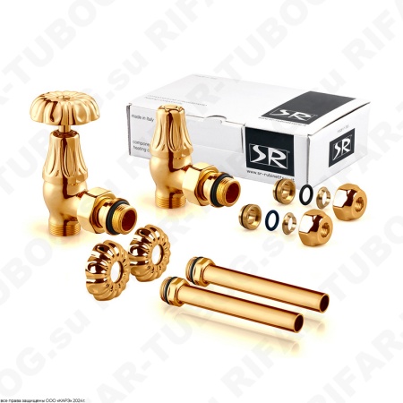 A339-1500D0P0 SR Rubinetterie Комплект вентилей Old Style, с ручным приводом, с декоративными трубками 150мм, угловой, G 1/2 НР х G 1/2 ВР, Золото