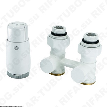 600800055 Schlosser Комплект нижнего подключения с термоголовкой Mini Diamant М30х1,5, проходной, G 3/4 НГ х G 3/4 НР, 2 ниппеля G1/2 x G3/4, Белый