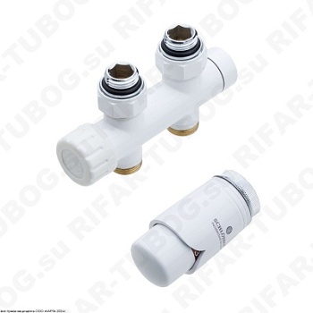 602100031 Schlosser Комплект подключения Duo-Plex с термоголовкой Brillant M30x1,5, проходной, G 3/4 НГ х М22x1,5 НР, 2 ниппеля G1/2 x G3/4, Белый