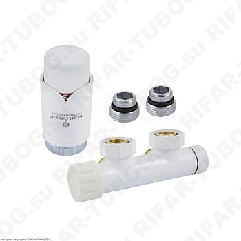 602100003 Schlosser Комплект подключения Duo-Plex с термоголовкой Brillant M30x1,5, угловой левый, G 3/4 НГ х М22x1,5 НР, 2 ниппеля G1/2 x G3/4, Белый